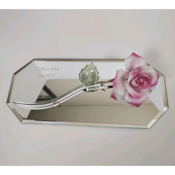 Collectible Clear Crystal Rose with Mirror "I Love You Always" Romantic Gift Y2K - Picture 1 of 11